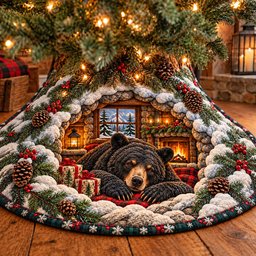 Winter Rustic Guardian Quilted Tree Skirt