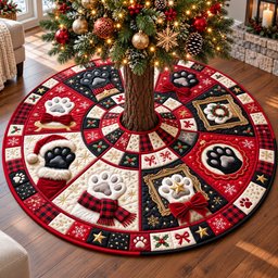 Festive Christmas Paws Quilted Tree Skirt