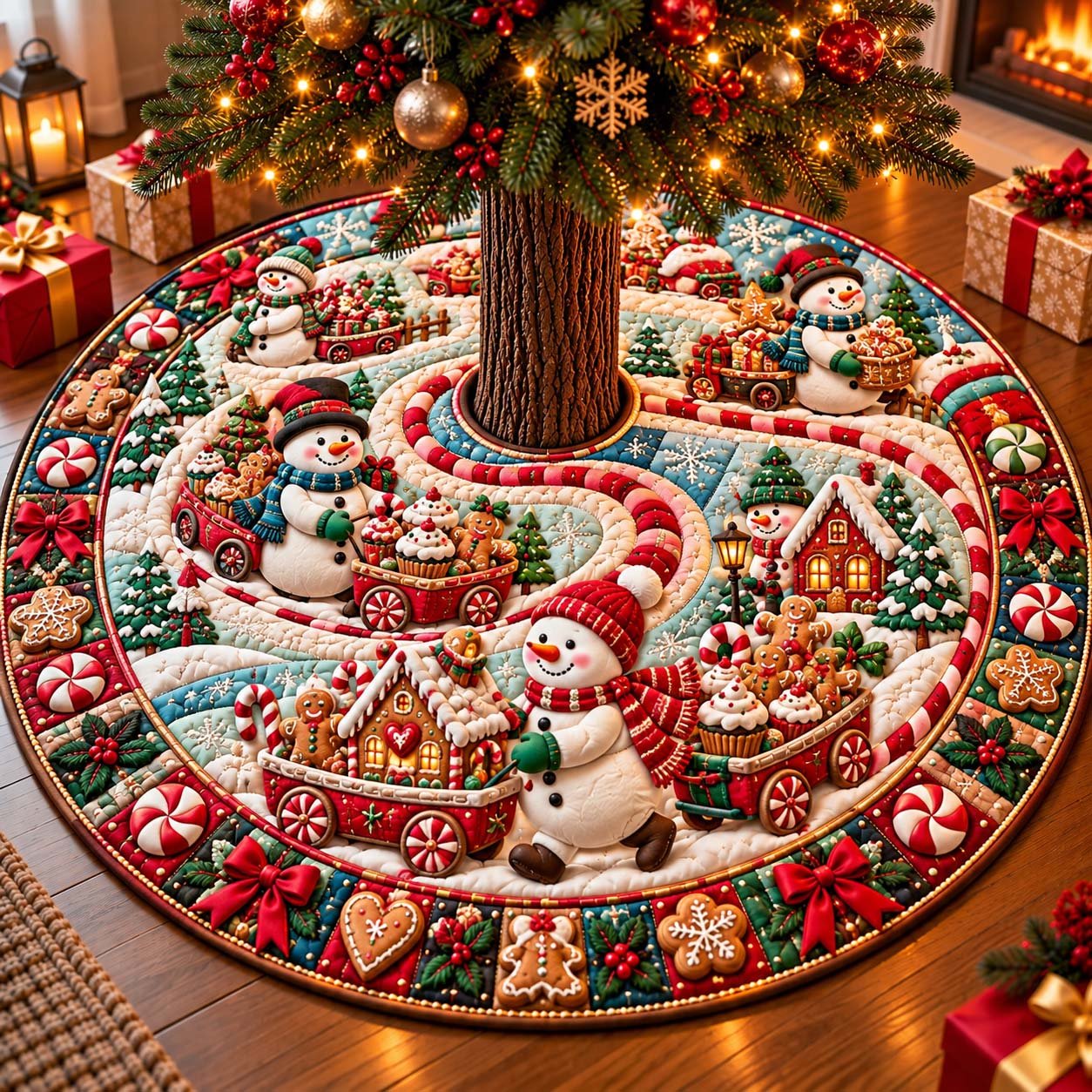 Snowman Sweet Delivery Quilted Tree Skirt