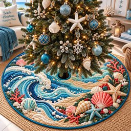Coastal Christmas Waves Quilted Tree Skirt