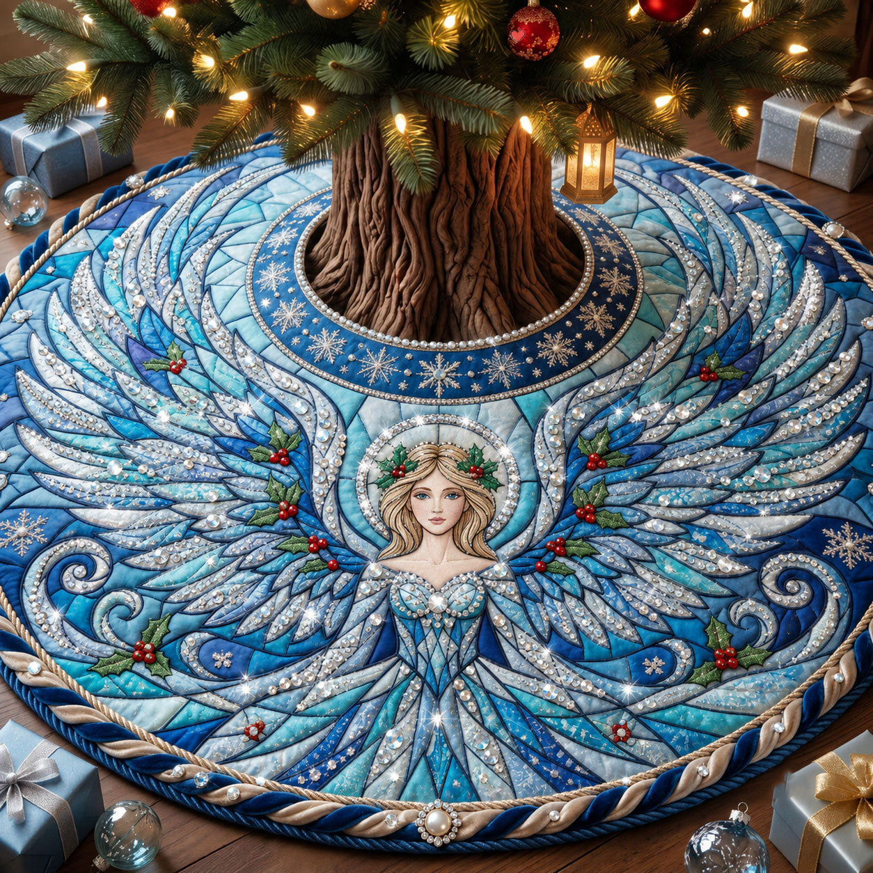 Jeweled Angel Quilted Tree Skirt