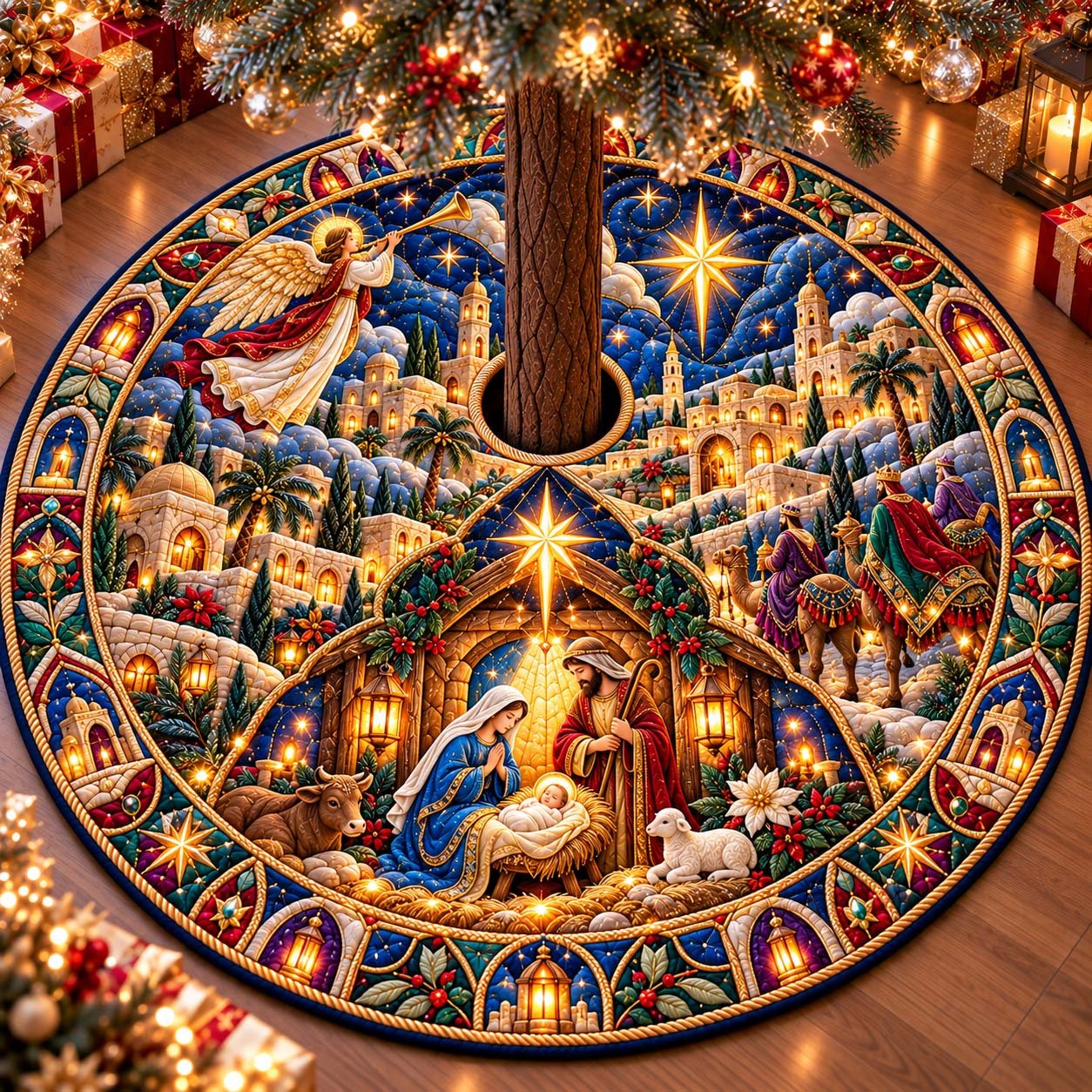 Christmas Violin Harmony Quilted Tree Skirt