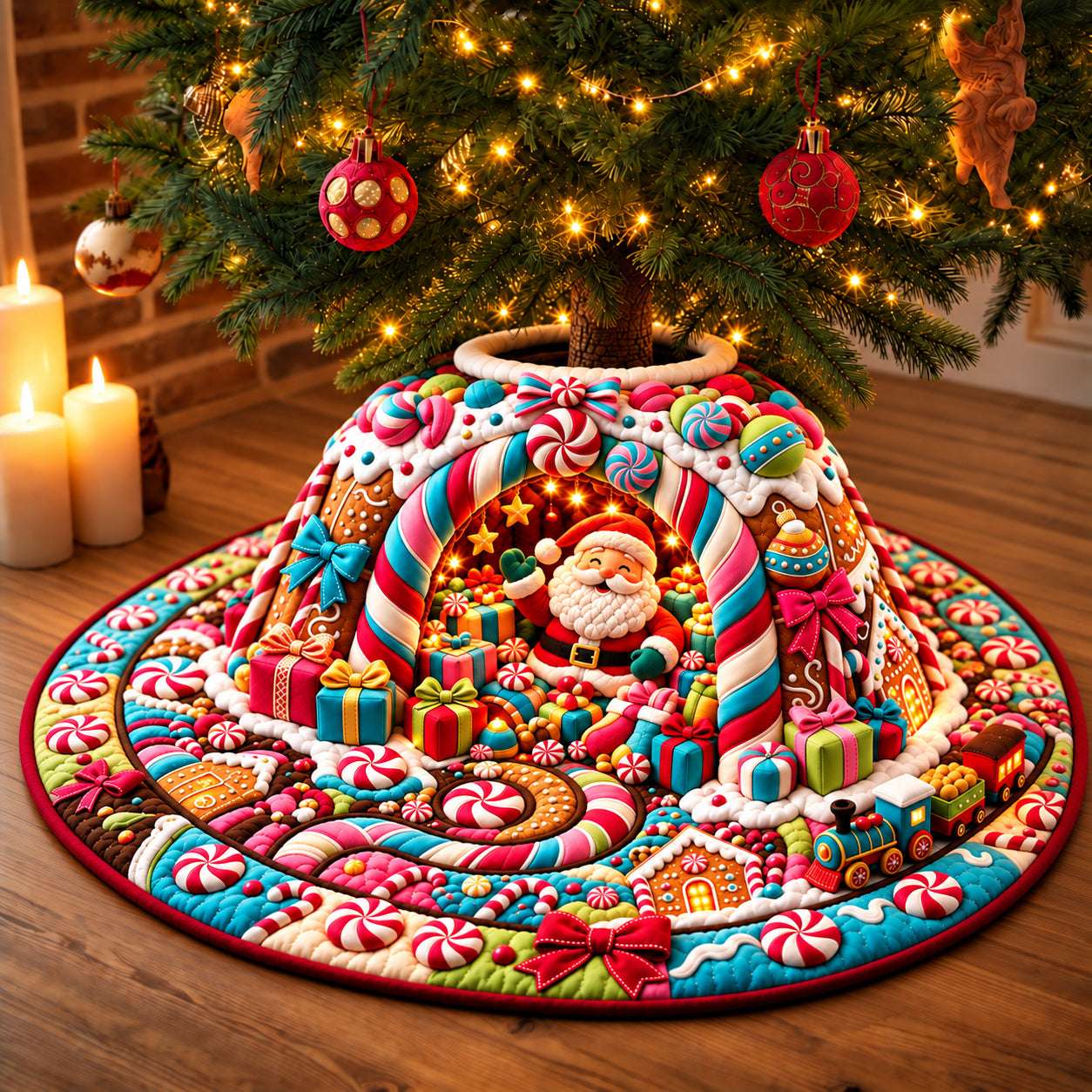 Santa Candyland Cave Quilted Tree Skirt