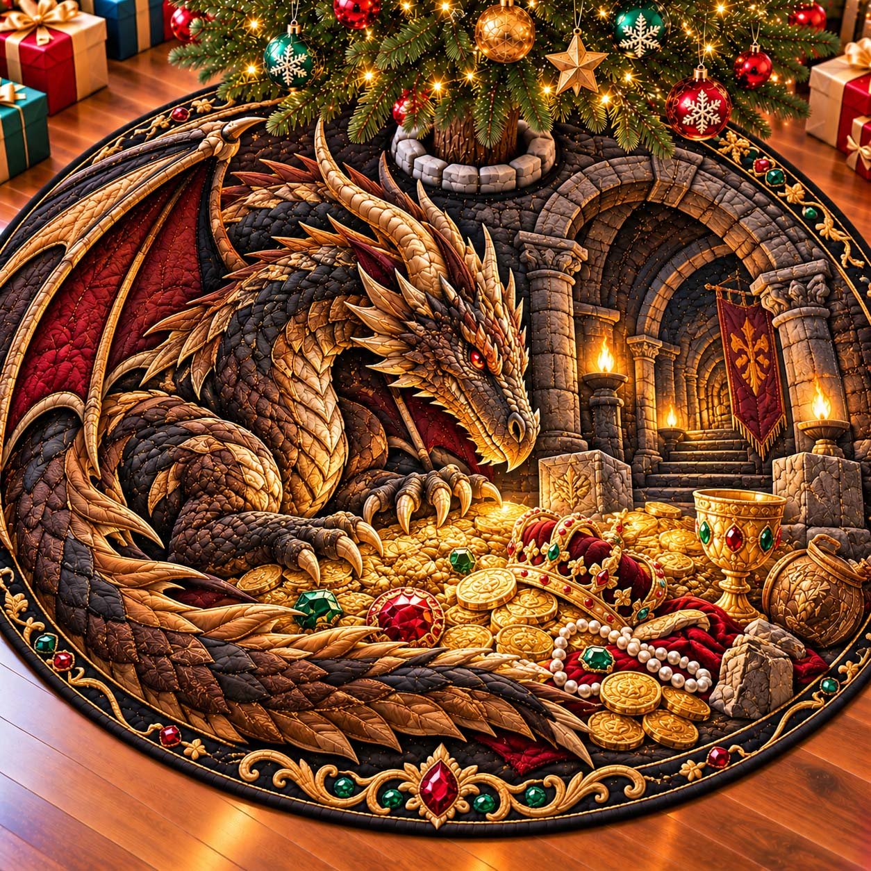 Dragon Treasure Vault Quilted Tree Skirt