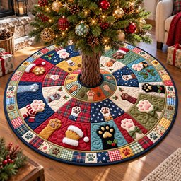 Festive Christmas Paws Quilted Tree Skirt