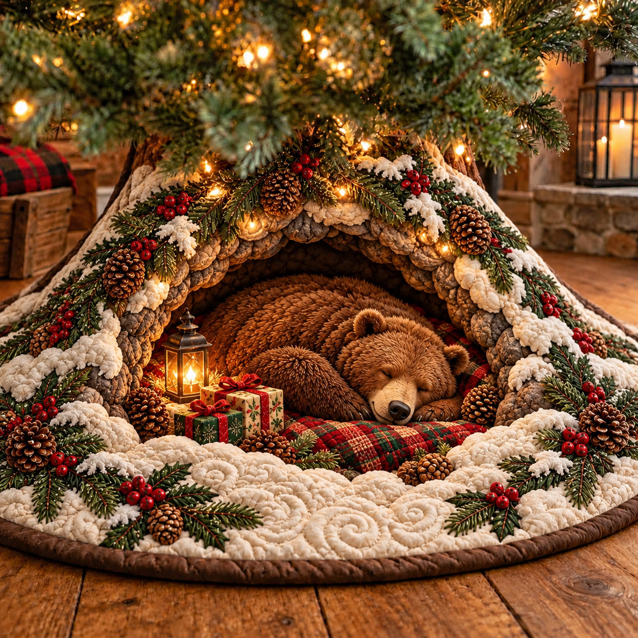 Winter Rustic Guardian Quilted Tree Skirt
