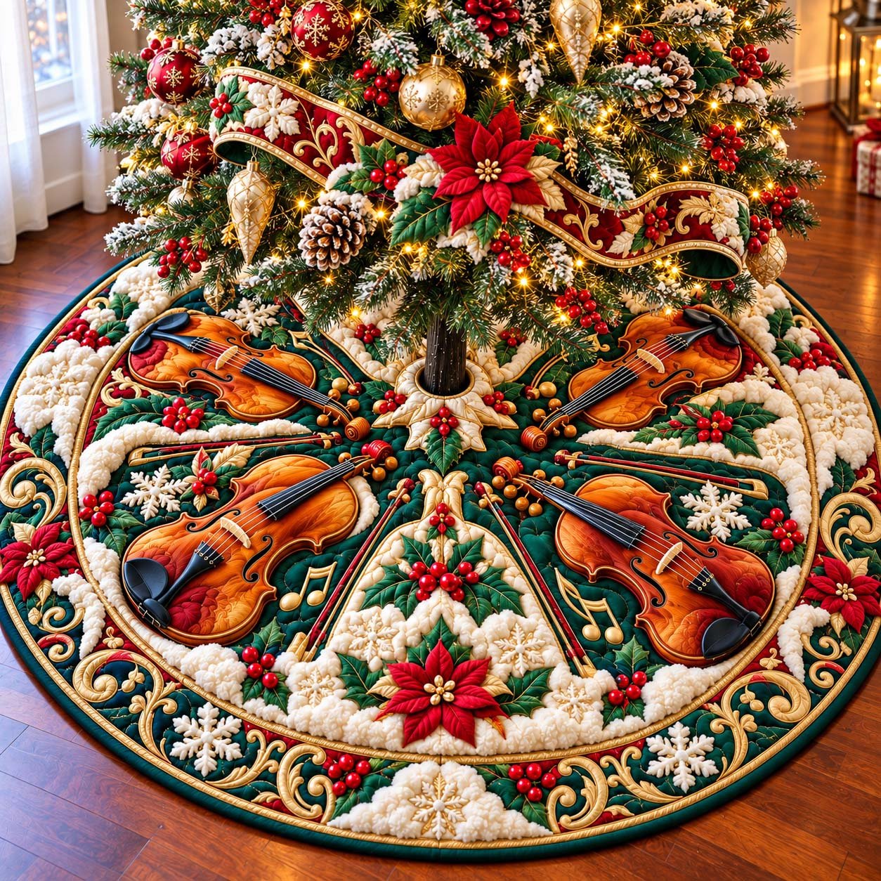 Golden Harp Christmas Quilted Tree Skirt