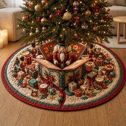 Nutcracker Storybook Christmas Box Quilted Tree Skirt