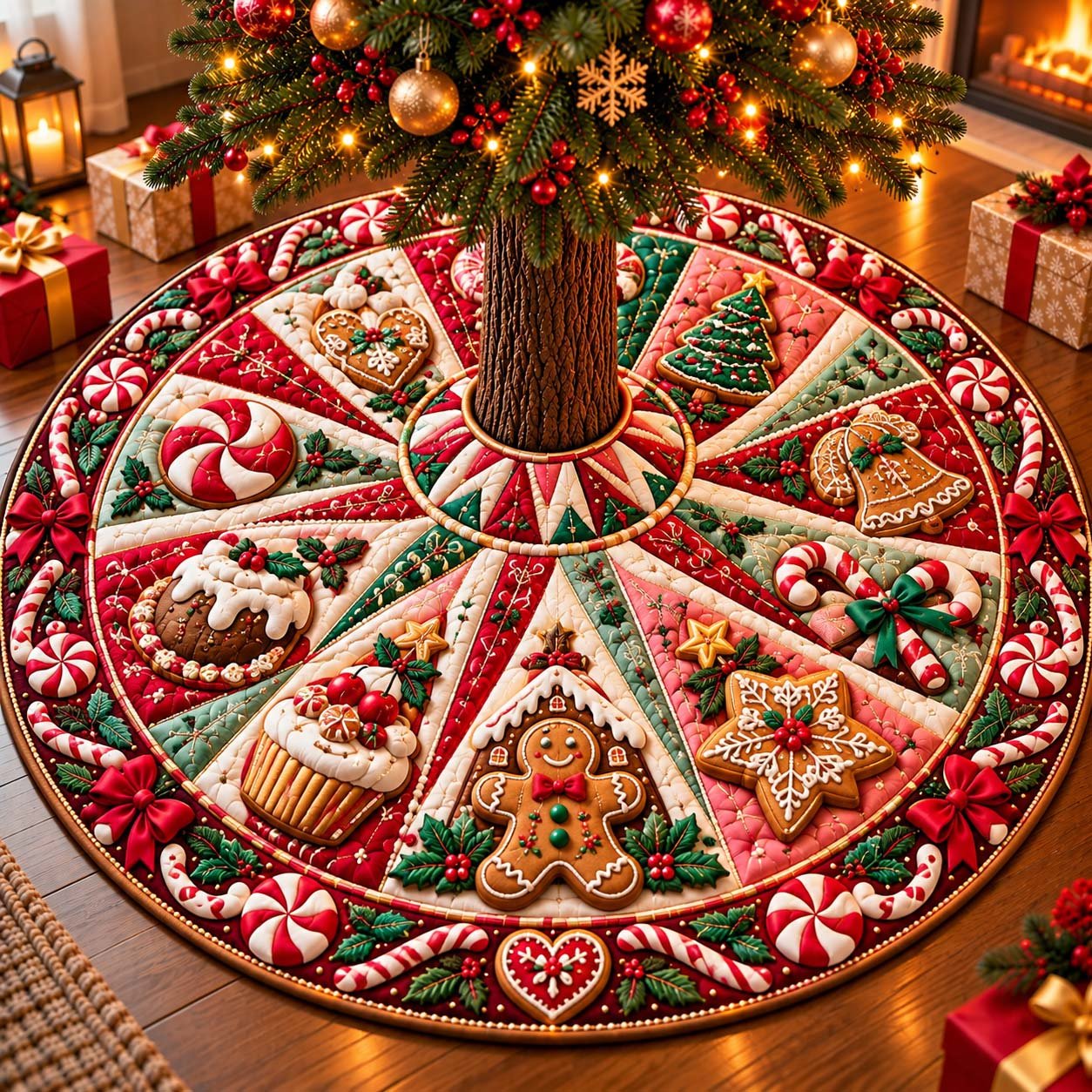 Christmas Cookie Pinwheel Quilted Tree Skirt