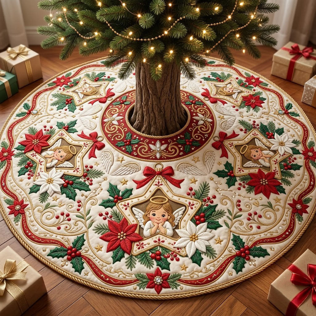 Christmas Angel Star Quilted Tree Skirt