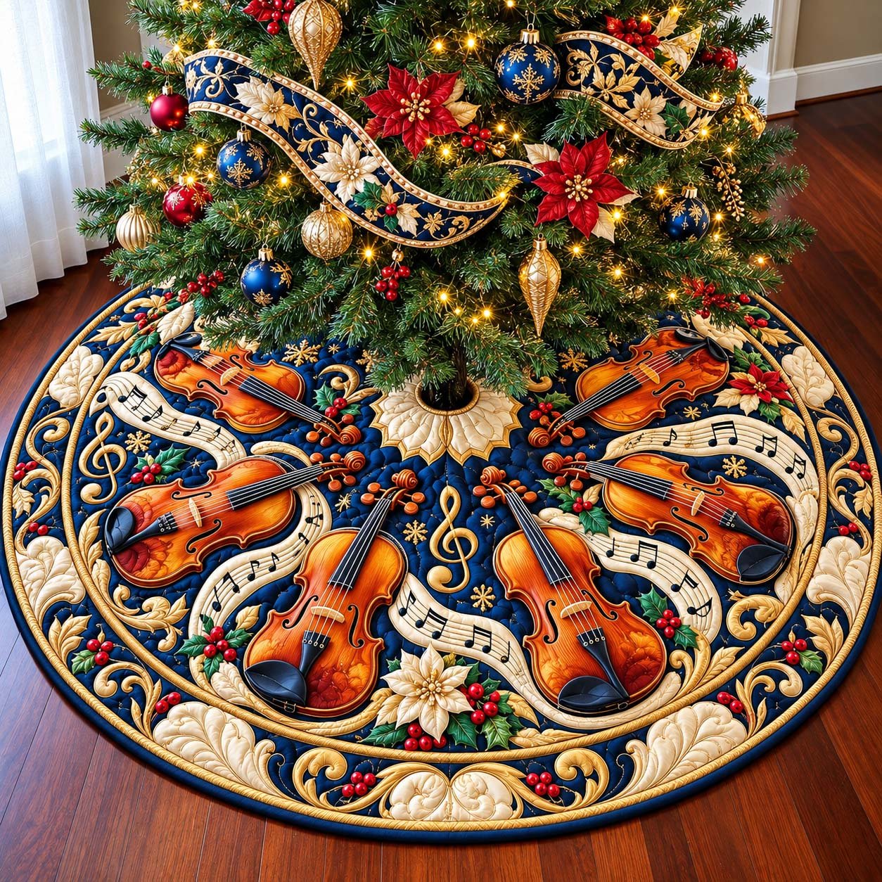 Christmas Brass Symphony Quilted Tree Skirt