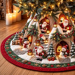 Winter Village Quilted Tree Skirt
