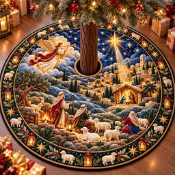 Angel Over Bethlehem Quilted Tree Skirt