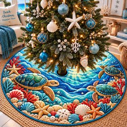 Christmas Sea Turtles Quilted Tree Skirt