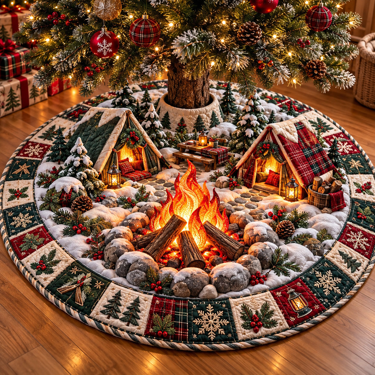 Christmas Campfire Quilted Tree Skirt