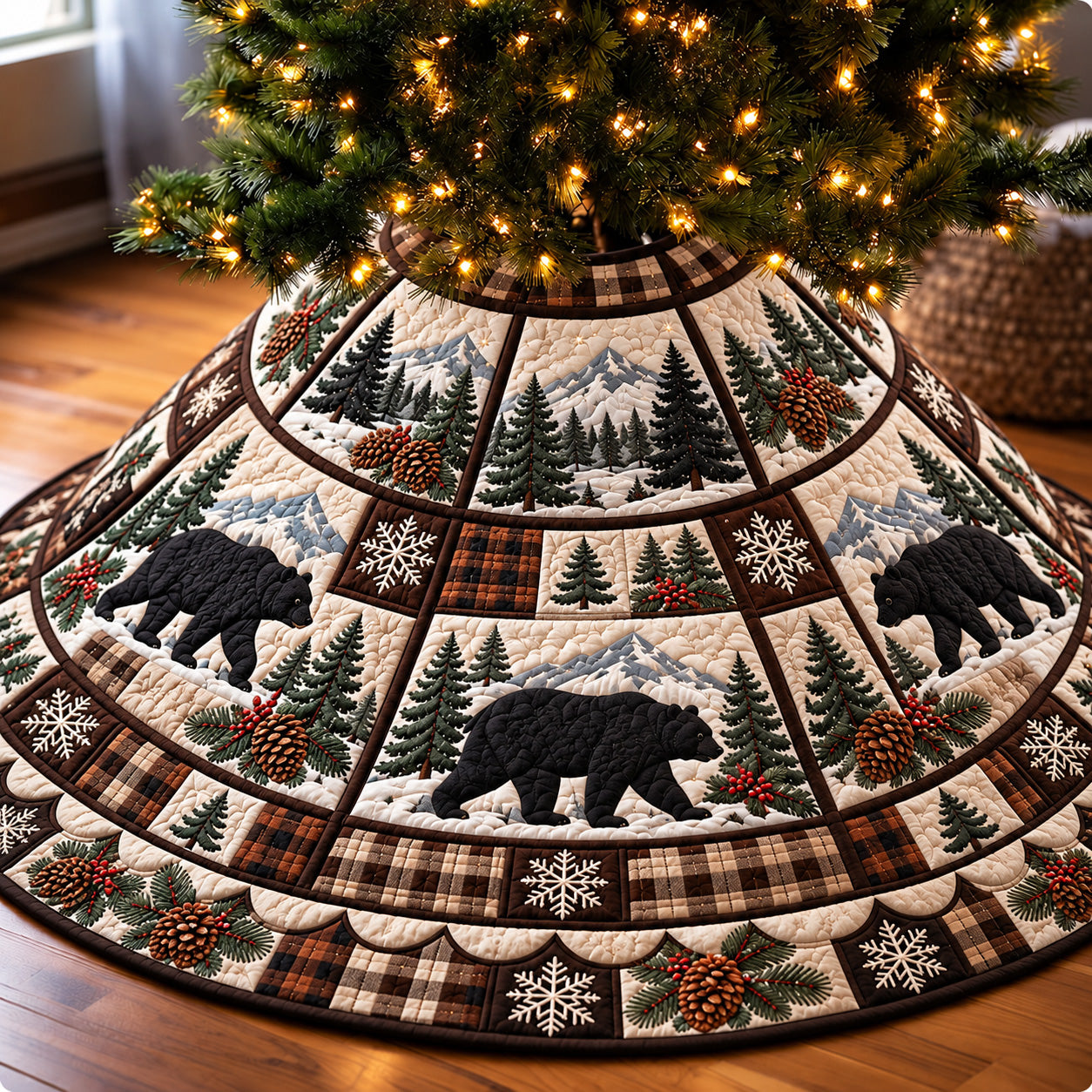 Winter Rustic Guardian Quilted Tree Skirt