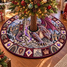 Amethyst Dragon Ruins Quilted Tree Skirt