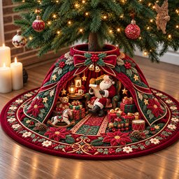 Santa Red Velvet Kingdom Quilted Tree Skirt