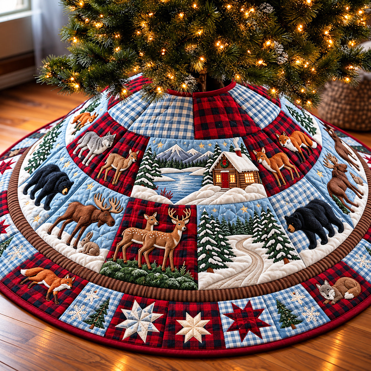 Woodland Patchwork Quilted Tree Skirt