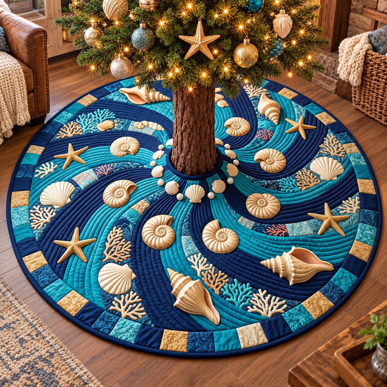 Coastal Whisper Quilted Tree Skirt