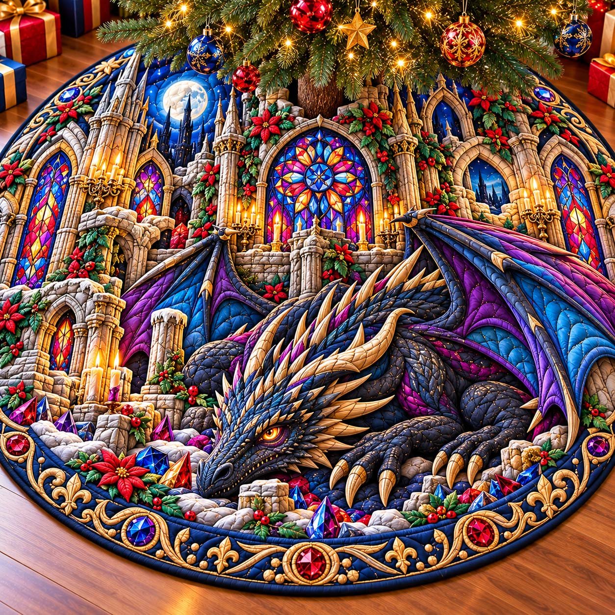 Gothic Jewel Dragon Quilted Tree Skirt