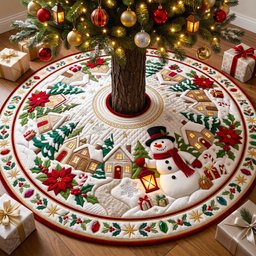 Christmas Snowman Quilted Tree Skirt