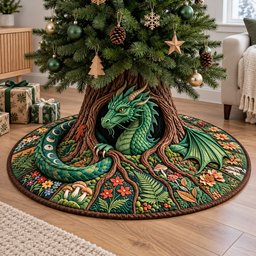 Emerald Forest Dragon Quilted Tree Skirt