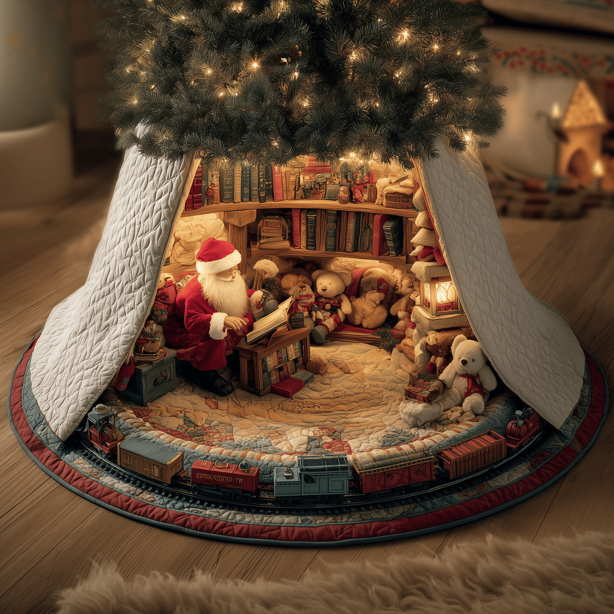 Santa Storytime Quilted Tree Skirt