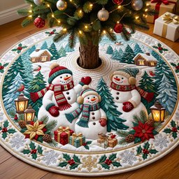 Christmas Snowman Quilted Tree Skirt