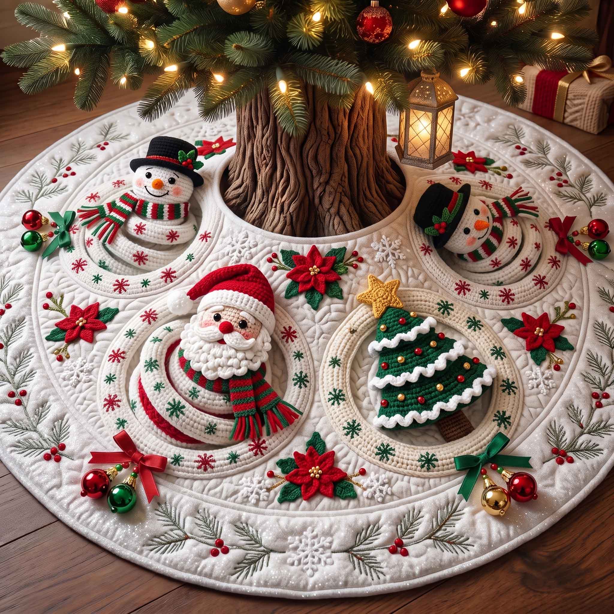Festive Crochet Quilted Tree Skirt