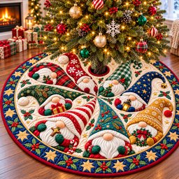Gnomes Garden Party Quilted Tree Skirt