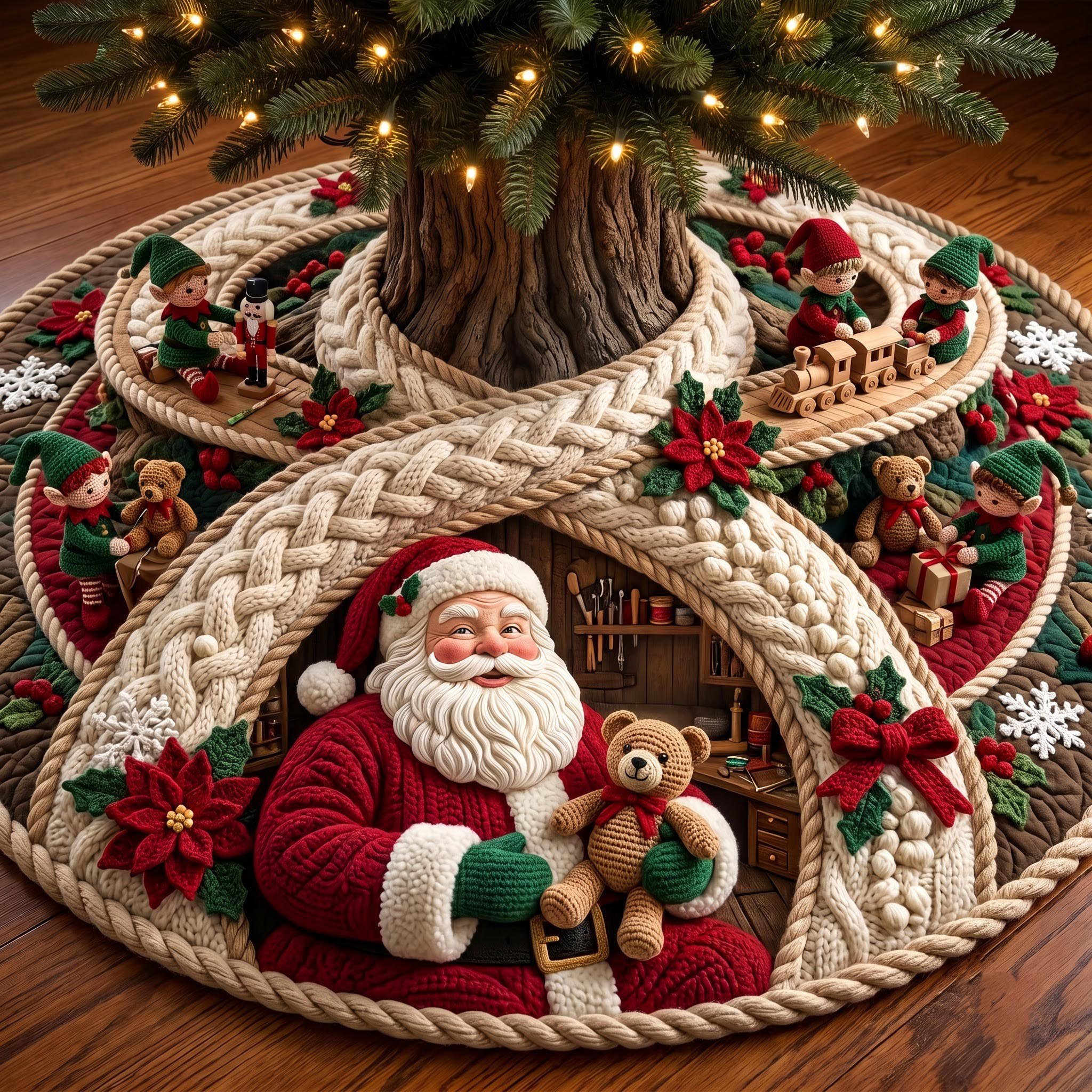 Santa Hearth Quilted Tree Skirt