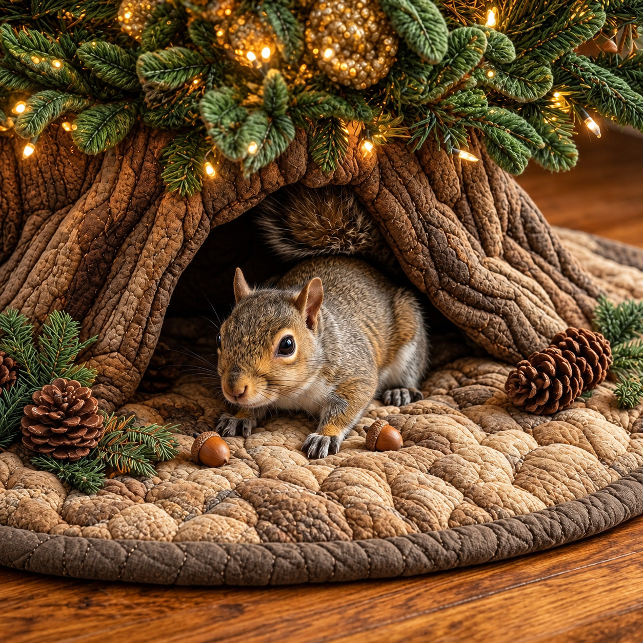 Squirrel Den Quilted Tree Skirt