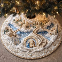 Holy Night Village Quilted Tree Skirt