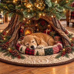Christmas Dogs Quilted Tree Skirt