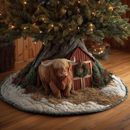Highland Cow Quilted Tree Skirt