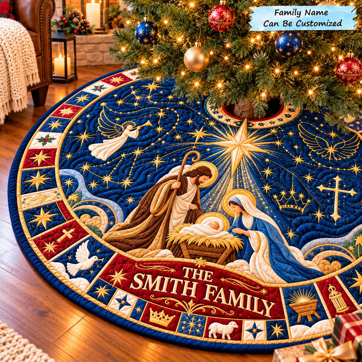 Personalized Nativity Heavenly Grace Quilted Tree Skirt QTCUZ