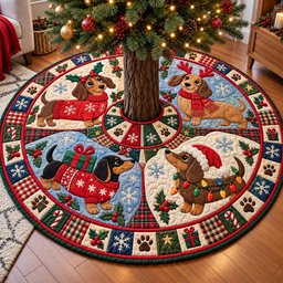 Dachshund Christmas Wishes Quilted Tree Skirt