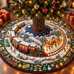 Snowman Train Journey Quilted Tree Skirt