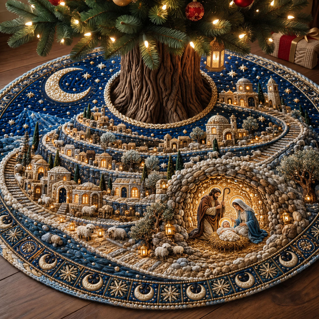 Angels Over Bethlehem Quilted Tree Skirt