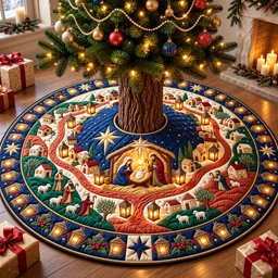 Nativity Lantern Festival Quilted Tree Skirt