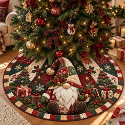 Patchwork Christmas Gnome Quilted Tree Skirt