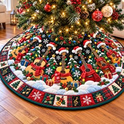 Cozy Christmas Guitar Band Quilted Tree Skirt