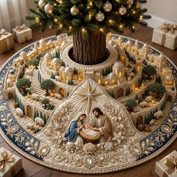 Jeweled Nativity Quilted Tree Skirt