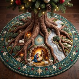 Nativity Village Quilted Tree Skirt
