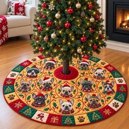 Christmas French Bulldog Wonderland Quilted Tree Skirt