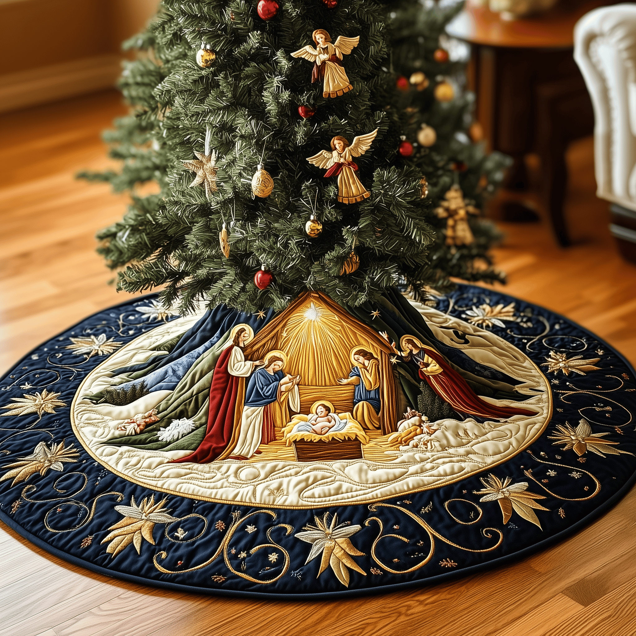 Nativity Scene Quilted Tree Skirt