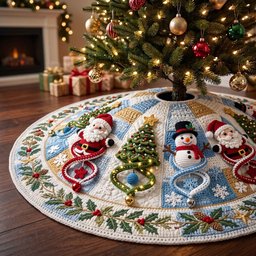 Festive Crochet Quilted Tree Skirt