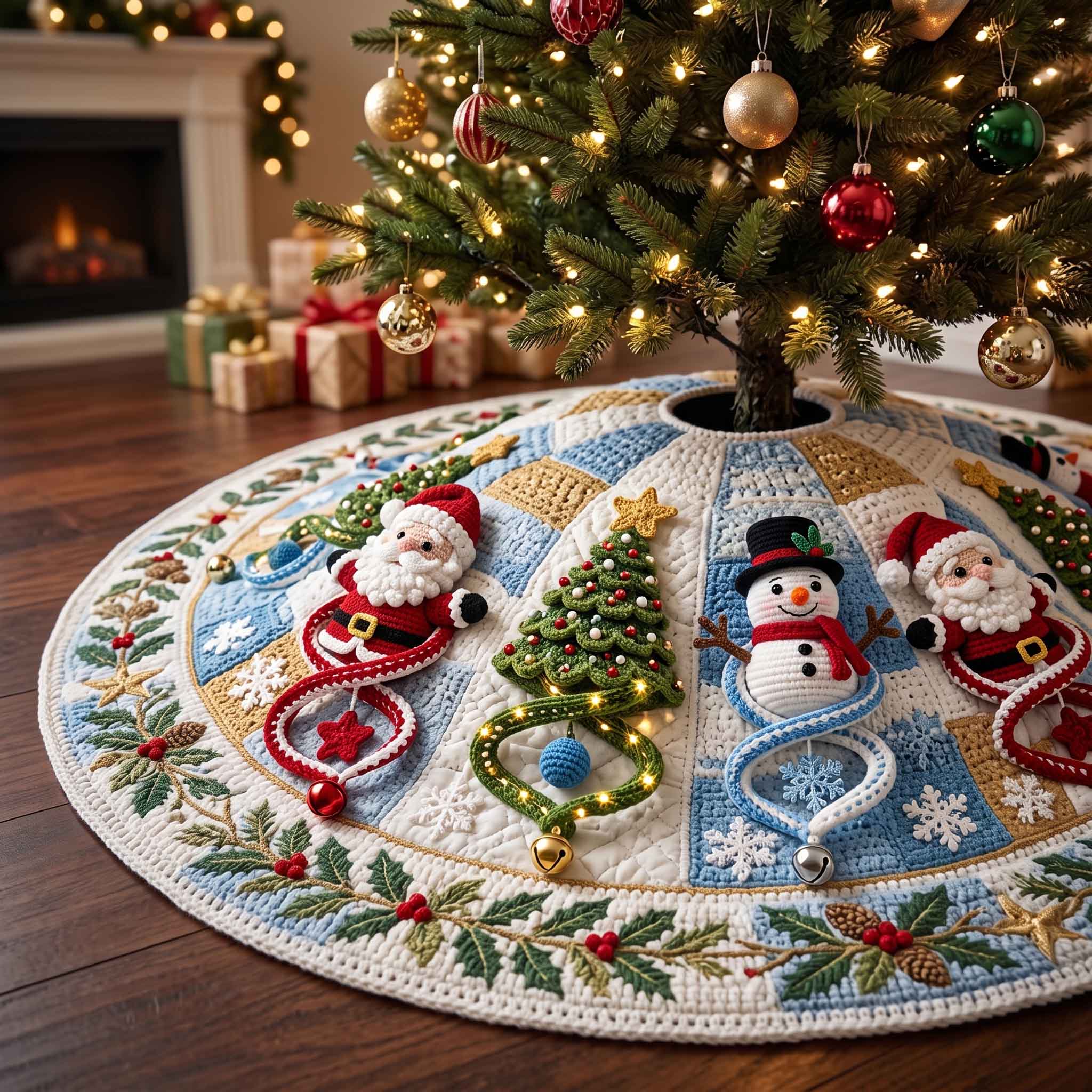 Festive Crochet Quilted Tree Skirt