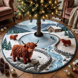 Highland Christmas Pasture Quilted Tree Skirt